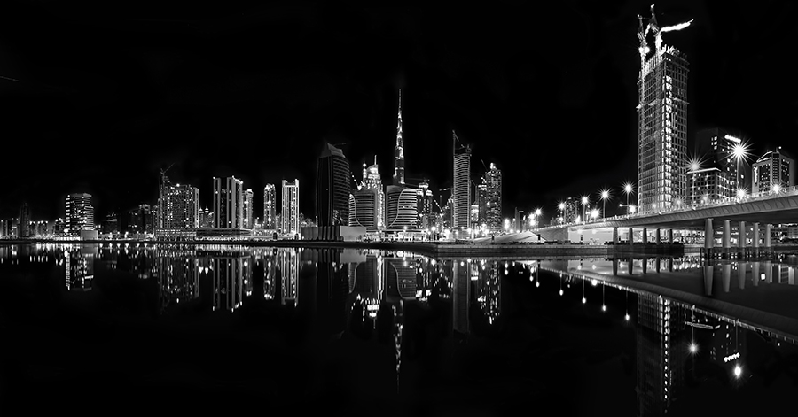 Dubai skyline monochrome