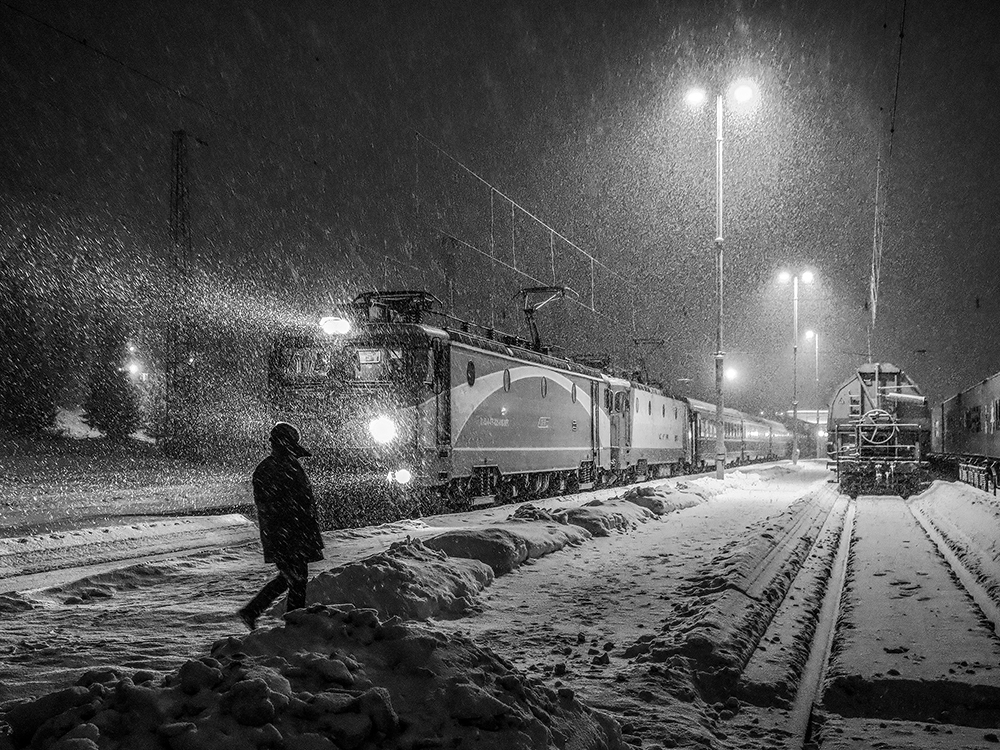 winter night in the train station