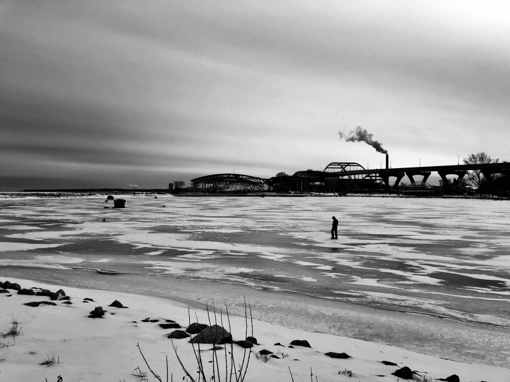 Urban ice fishing, near downtown Milwaukee