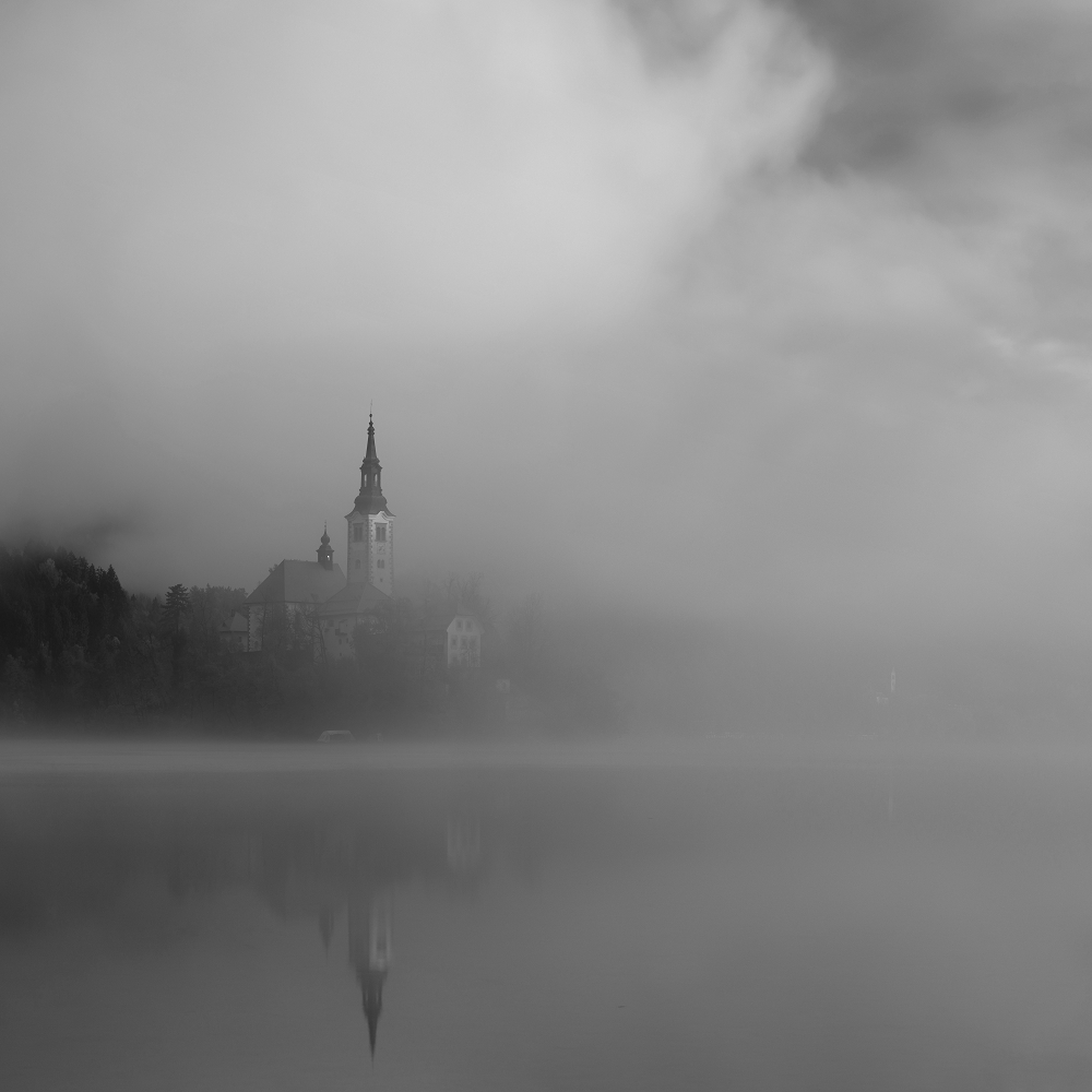 Foggy morning on lake Bled