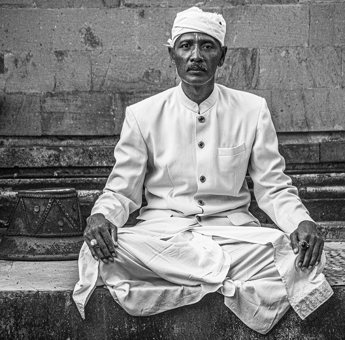 Balinese Priest in Dress White, Bali, Indonesia, 2014