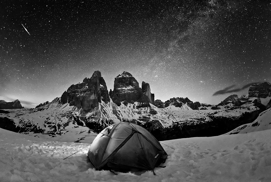 a winter night in the dolomites