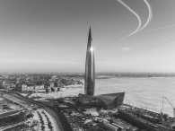 The skyscraper of Lakhta Center on the coast of the Gulf of Finland